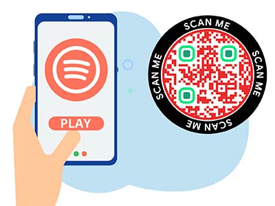 Telefon koos Spotify ja ümmarguse QR-koodiga ja kiri skaneerida mind
