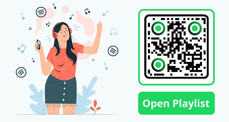 Naine kuulab Spotify's muusikalistat, kasutades QR-koodi