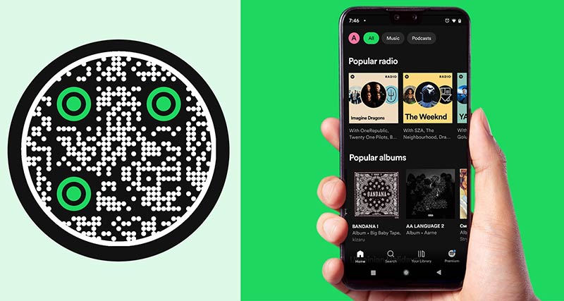 Spotify QR-koodi generaator telefoniga rohelisel taustal