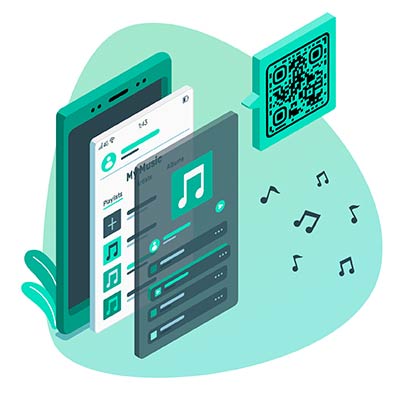 Muusikarakenduse QR-koodi liides rohelise värviga