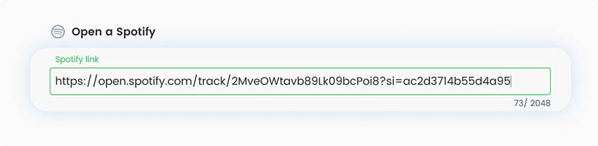 Screenshot of the field for entering a link to Spotify with an example link