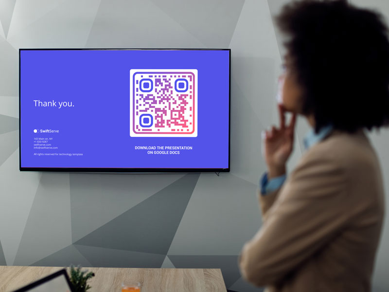 Ettevõtteesitlusel kasutatud QR-kood, mis viib Google Doci juurde