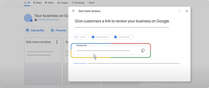 Mostrar cómo copiar y pegar tu enlace de revisión de Google