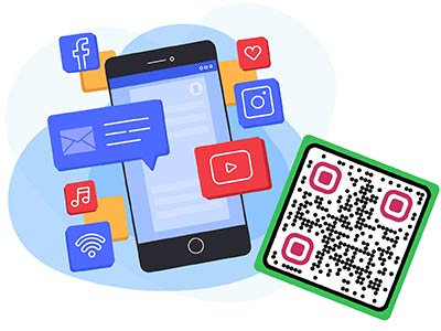 Sotsiaalmeedia QR-kood, mis avab erinevat tüüpi sisu sotsiaalmeedias