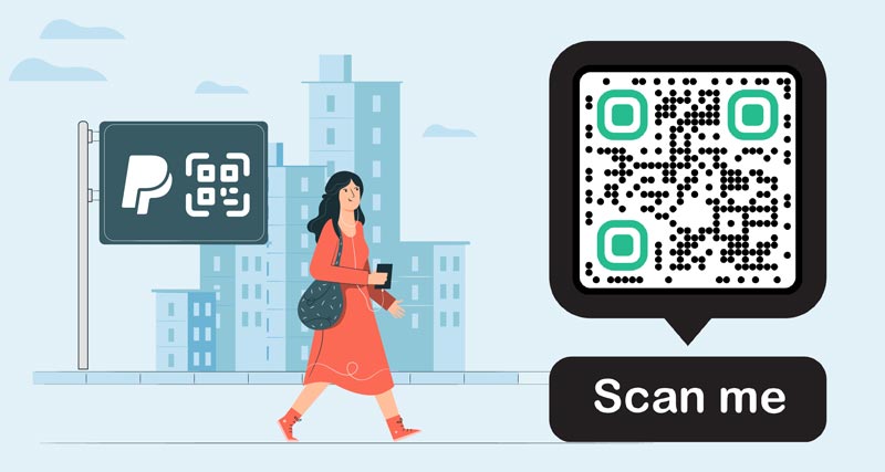 Reklaamitahvel koos makse QR-koodi ja kirjeldava fraasiga