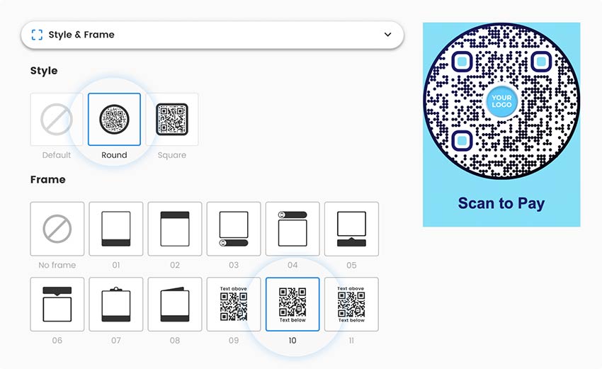 تغيير مظهر رمز QR في قسم التصميم والتحرير