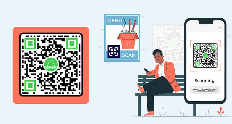 El logotipo del restaurante'dentro del código QR que se imprime en un folleto