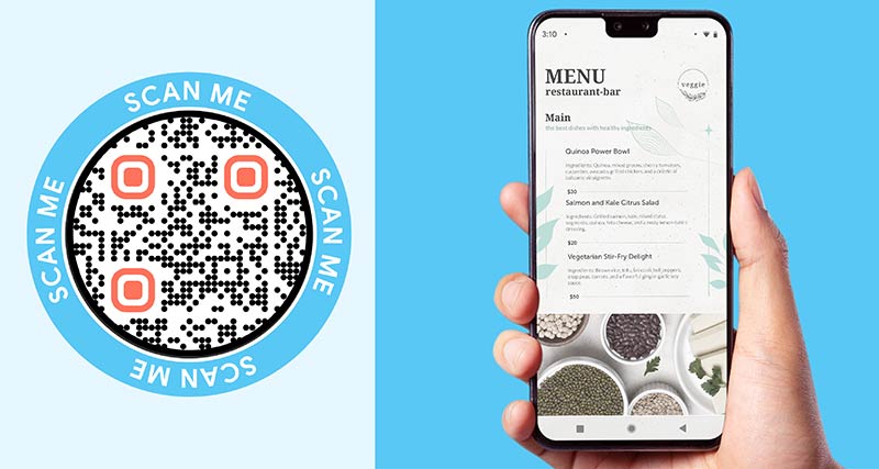 Generador de código QR de menú mostrado en el teléfono de un visitante de un restaurante