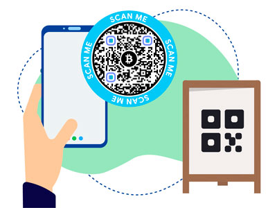 Otros escanean un salvamanteles con un código QR de Bitcoin en un restaurante
