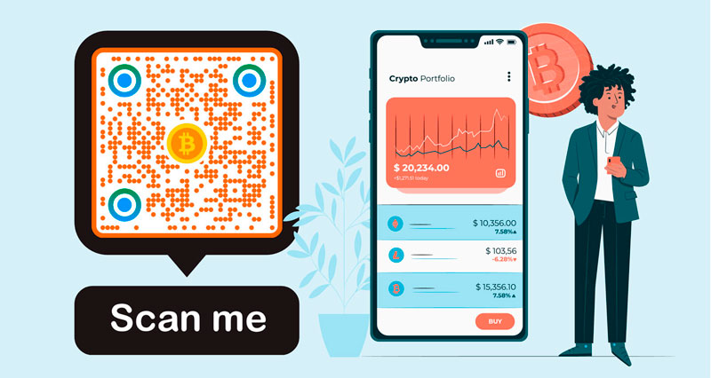 El logotipo de la empresa dentro del código QR de Bitcoin
