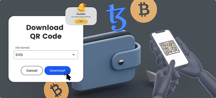 Clicking on the ‘save and download’ button to download the finished image of the Bitcoin QR code