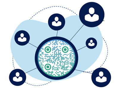 Personas interactuando con el código QR de LinkedIn al pasar junto a él