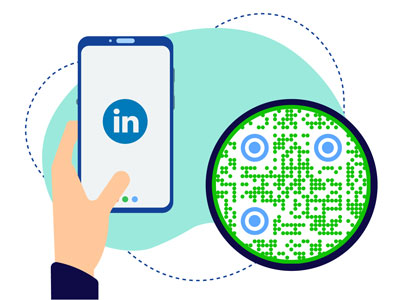 Otros escanean un salvamanteles con un código QR de LinkedIn en una reunión