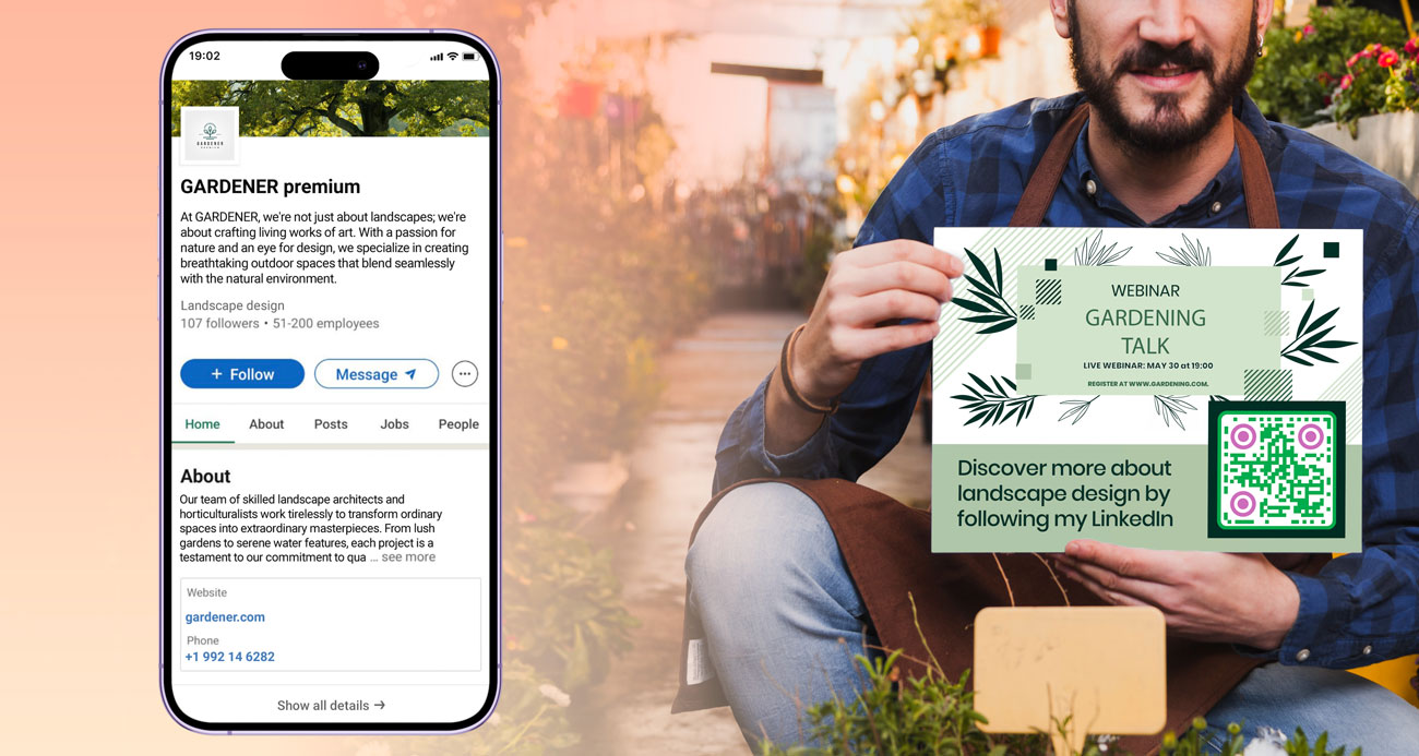 Código QR de LinkedIn abierto en el teléfono de un empresario que busca nuevos empleados en una conferencia empresarial
