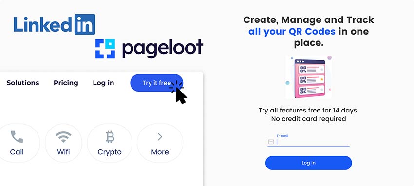 An overview of the page where you can create an account to create a LinkedIn QR code