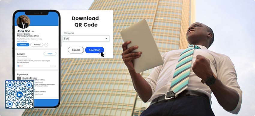 Clicking on the ‘save and download’ button to download the finished image of the LinkedIn QR code