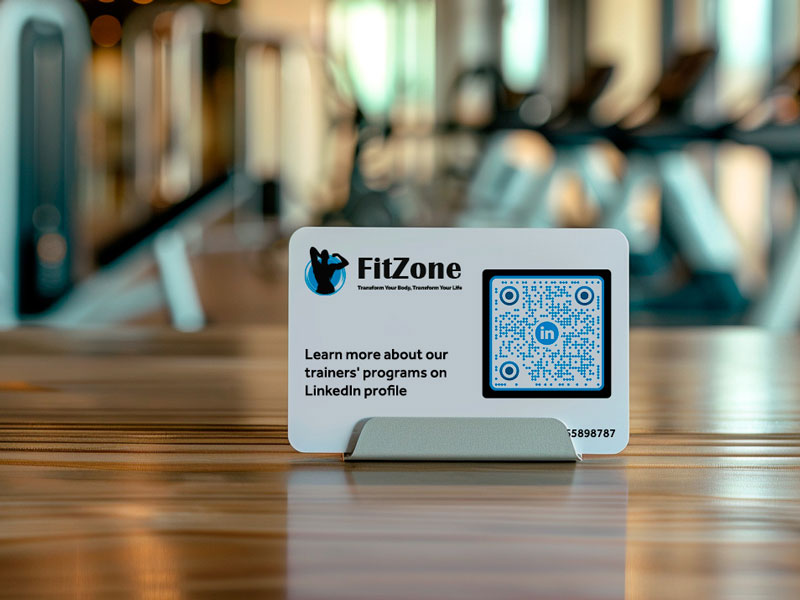 Código QR de LinkedIn impreso en la tarjeta de socio de un gimnasio