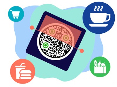 kupongi QR-kood, mida kasutatakse restoranides, kohvikutes, toidupoodides jne erinevatel materjalidel, et näidata erinevaid kasutusvõimalusi.