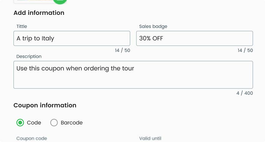 Aggiungi le informazioni di base sul codice QR del coupon nello strumento generatore