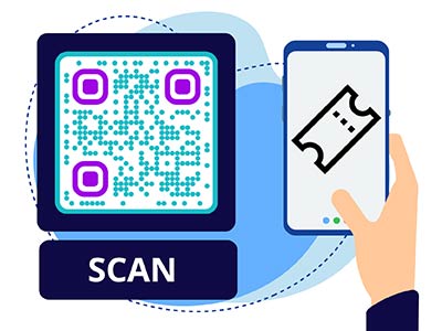Código QR en una pancarta que escanea la gente al pasar