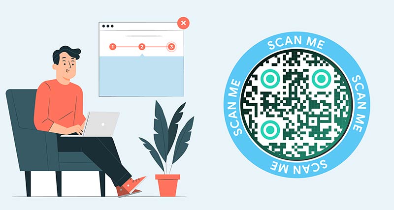 Portátil con página de inicio abierta con código QR del evento