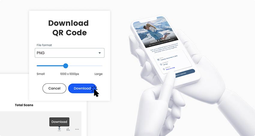 Clicking ‘Download’ button to save the finished event QR Code