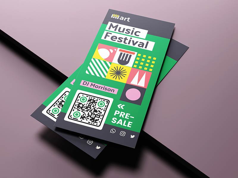 Un folleto del festival con un código QR para inscribirse en la venta anticipada