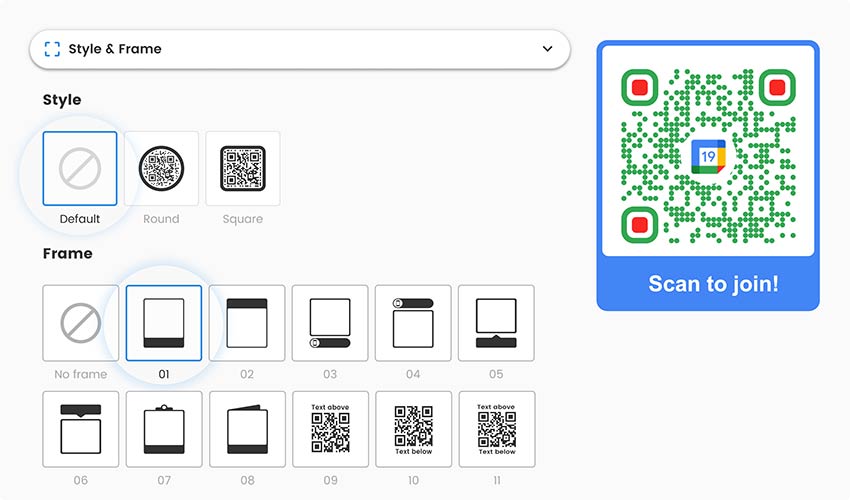 Edit the colors and shapes of the QR code in the tool