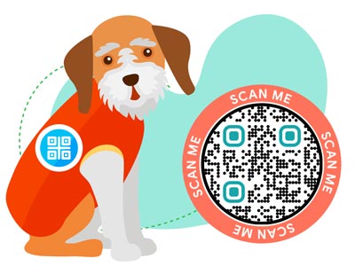 Koera jope ülaosale õmmeldud koera QR-kood