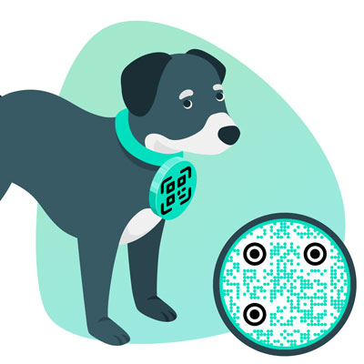 Un código QR para perros en una pequeña etiqueta