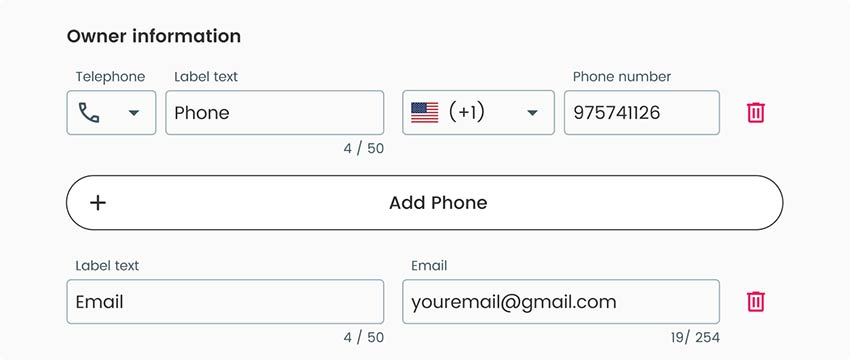 Filling out contact information in the dog tag QR code generator