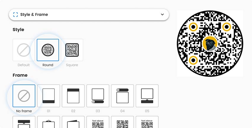 In the ‘Shape and Frame’ section, modify the appearance of QR Code