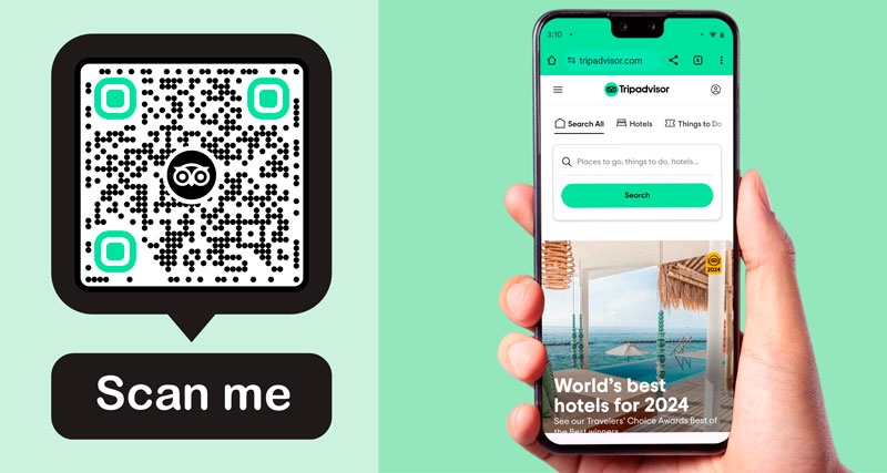 Külastajad skaneerivad lauale trükitud Tripadvisori QR-koodi, et jätta kommentaare toidu ja majutuse kohta.