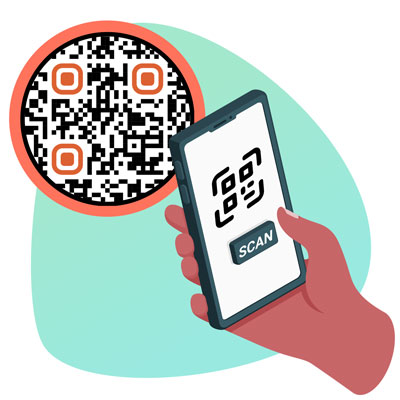 Kohviku kliendid skaneerivad Tripadvisori QR-koodi lauale