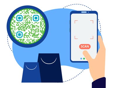Klient skaneerib veebisaidi QR-koodi, kui ta teeb oste kauplustes.