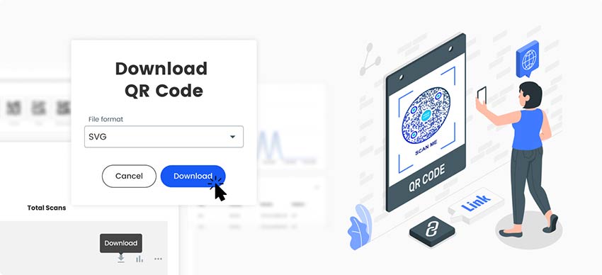 Downloading the finished QR code for a website from the online generator tool