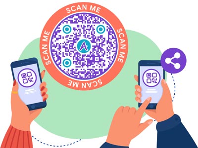 Stranka deli kodo QR z logotipom z različnimi uporabniki, ki do kode dostopajo z različnih naprav.
