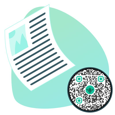 Un nuevo código QR con el logotipo dentro en un folleto comercial