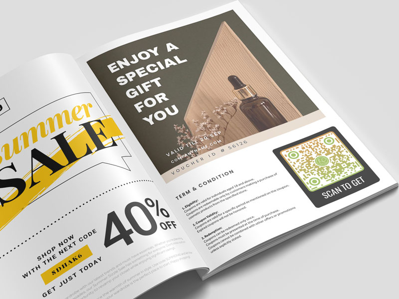 A few branded logo QR codes in a coupon magazine