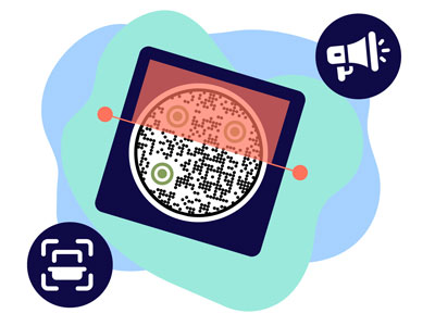 Personas interactuando con el código QR inmobiliario al pasar junto a un cartel con él