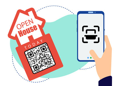 Clientes que escanean un código QR de una inmobiliaria para comprobar su presencia al entrar en una jornada de puertas abiertas
