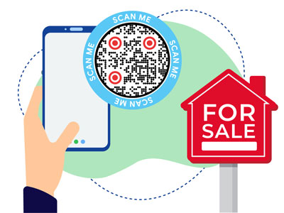 Clientes que escanean el código QR de una inmobiliaria en una jornada de puertas abiertas para conocer más detalles sobre la casa