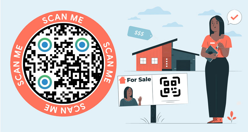 Un código QR de WhatsApp en el cartel de un agente inmobiliario'para que los clientes se pongan en contacto con él