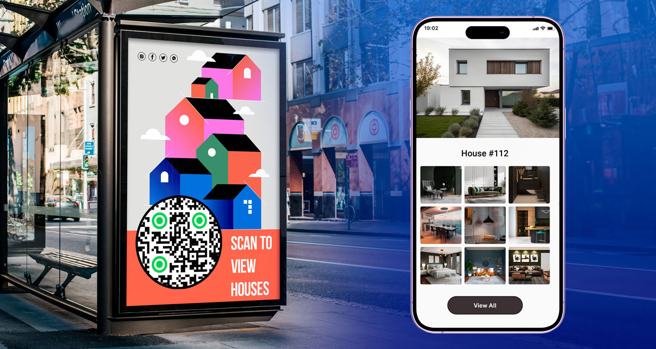 Código QR de inmobiliaria abierto en el teléfono de un cliente que entra en una jornada de puertas abiertas y se registra