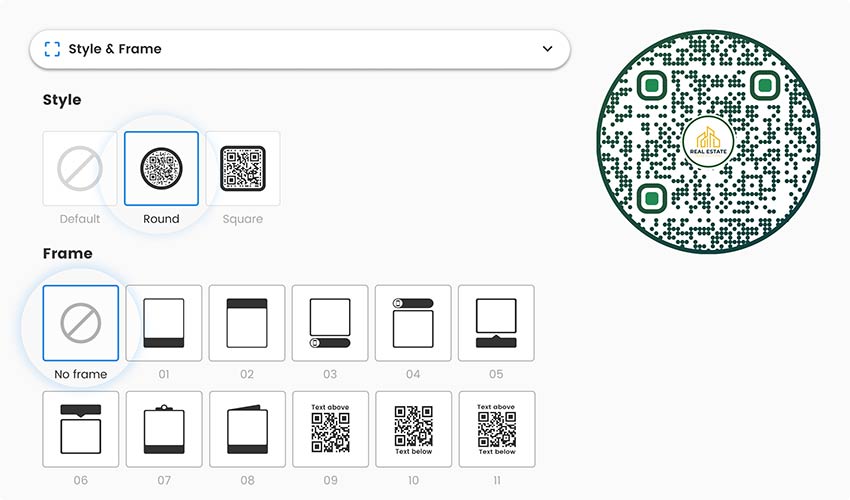 Change the colors and shapes of the real estate QR code in the tool
