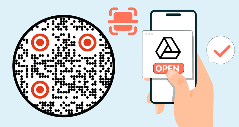 Código QR de Google Drive escaneado por clientes en una tienda