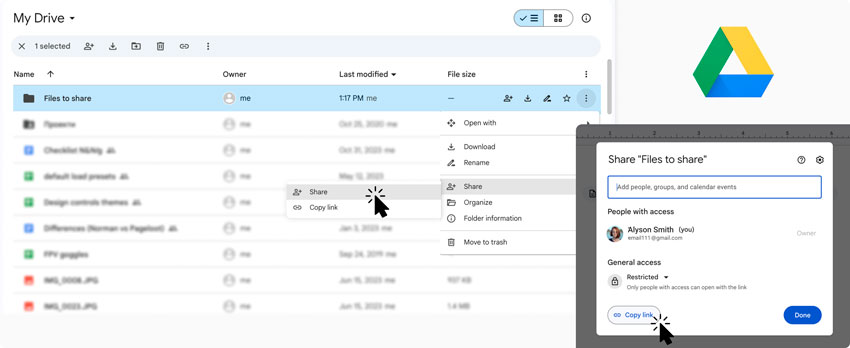 Selección de varios materiales en un ordenador portátil para subirlos a Google Drive