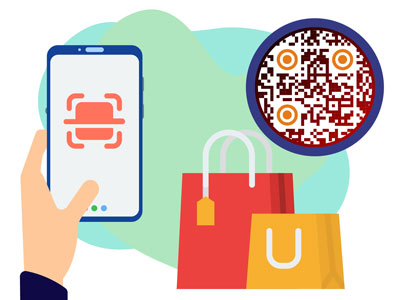 Personas que escanean el código QR en las tiendas