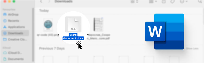 Clicking on one file within the Microsoft Word app