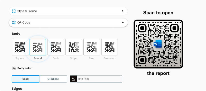 Adding logos and colors to the Word QR code in the tool